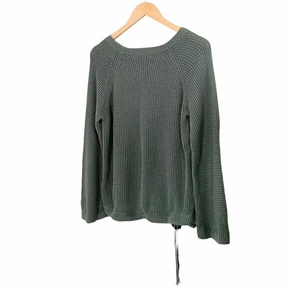 Madewell Wafflestitch Sweater Pine Green Cinched Tie Hem Top Women’s Size Small - Picture 6 of 8